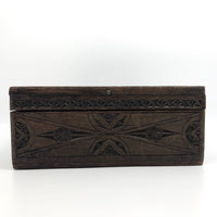 Finely Chip-Carved Dark-Stained Wooden Box