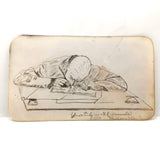 1884 Ink Drawing of Man Writing, Y.L Abercrombie, Bridgeport, CT