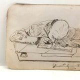 1884 Ink Drawing of Man Writing, Y.L Abercrombie, Bridgeport, CT