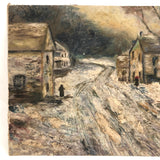 Red Hat on Snowy Street, Antique Painting with Heavy Impasto on Academy Board