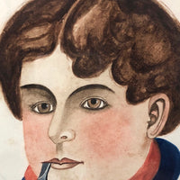 Young Man in Striped Turtleneck with Billowing Pipe Old Watercolor, Framed