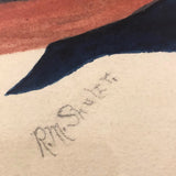 Young Man in Striped Turtleneck with Billowing Pipe Old Watercolor, Framed