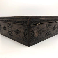 Finely Chip-Carved Dark-Stained Wooden Box