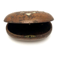 Antique French Olive Wood Snuff Box with Mother of Pearl Inlay
