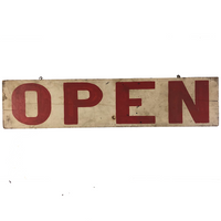 Hand-Painted, Double-Side Old Red and White Wooden OPEN Sign, 33 Inches