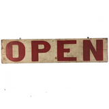 Hand-Painted, Double-Side Old Red and White Wooden OPEN Sign, 33 Inches