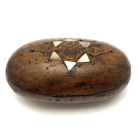 Antique French Olive Wood Snuff Box with Mother of Pearl Inlay