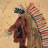 Marvelous Antique Folk Art Indian Chief Watercolor Drawing