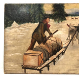 C. 1920s-30s Oil on Canvas Painted in Labrador, Inspired by Grenfell Mission Rug