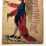 Marvelous Antique Folk Art Indian Chief Watercolor Drawing