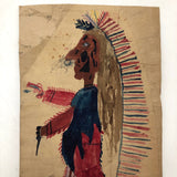 Marvelous Antique Folk Art Indian Chief Watercolor Drawing
