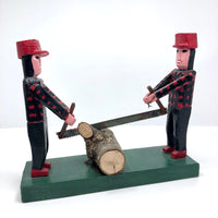 Emile Bluteau Lumberjack Twins Sawing Log Folk Art Sculpture