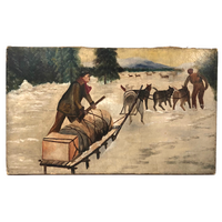 C. 1920s-30s Oil on Canvas Painted in Labrador, Inspired by Grenfell Mission Rug