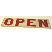 Hand-Painted, Double-Side Old Red and White Wooden OPEN Sign, 33 Inches