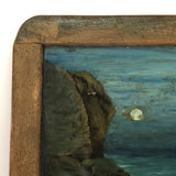 Double-sided Painting On School Slate: Seascape + Board on Fence