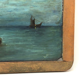 Double-sided Painting On School Slate: Seascape + Board on Fence