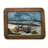 Double-sided Painting On School Slate: Seascape + Board on Fence