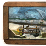 Double-sided Painting On School Slate: Seascape + Board on Fence