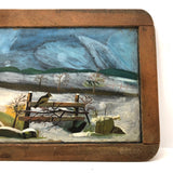 Double-sided Painting On School Slate: Seascape + Board on Fence