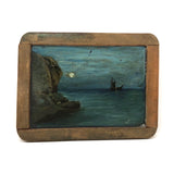 Double-sided Painting On School Slate: Seascape + Board on Fence