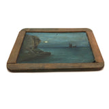Double-sided Painting On School Slate: Seascape + Board on Fence