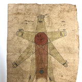 Ink and Watercolor Large Indian Yantra Type Drawing