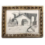 Hammering Man, Antique Framed Graphite Drawing