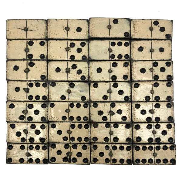 Gorgeous Old Handmade Dominoes Set with Brass Spinners in Original Box