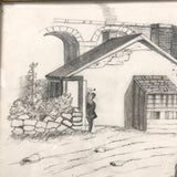 Hammering Man, Antique Framed Graphite Drawing
