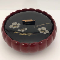 Japanese Black and Red Lacquer Lidded Box With Silver and Gold Flowers and Arrows