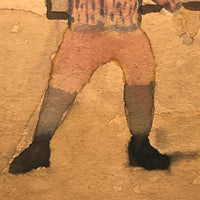 Playing Baseball, Marvelous Naive Watercolor Drawing Signed Thomas Dunn