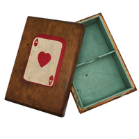Wooden Playing Card Box with Hand-painted Ace of Hearts