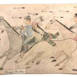 Original Signed Native American Ledger Drawing, Early to Mid 20th Century