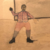 Playing Baseball, Marvelous Naive Watercolor Drawing Signed Thomas Dunn