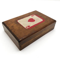 Wooden Playing Card Box with Hand-painted Ace of Hearts