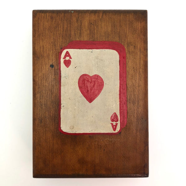 Wooden Playing Card Box with Hand-painted Ace of Hearts – critical EYE Finds