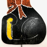 Crazy Folk Art Black Cat on Post