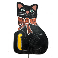 Crazy Folk Art Black Cat on Post