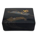 Japanese Lacquer Box With Silver, Gold and Copper Raft and Flower Design