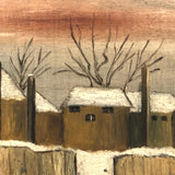 Old Folk Art Oil on Canvas Painting of Intrepid Figure and Dog in Snow