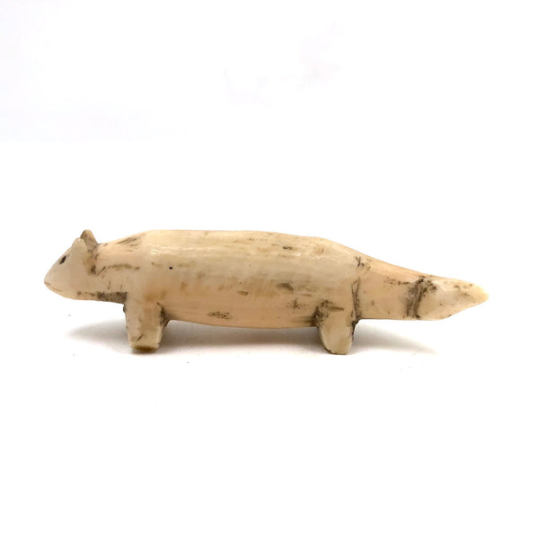 Wonderfully Primitive Walrus Tusk Carved Animal, Presumed Bering Sea Inuit