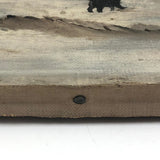 Old Folk Art Oil on Canvas Painting of Intrepid Figure and Dog in Snow