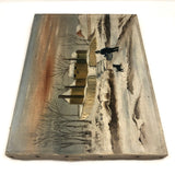 Old Folk Art Oil on Canvas Painting of Intrepid Figure and Dog in Snow