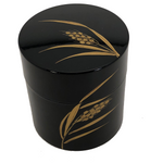 Japanese Lacquer Tea Canister with Golden Wheat Design