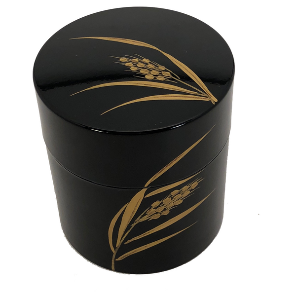 Japanese Lacquer Tea Canister with Golden Wheat Design