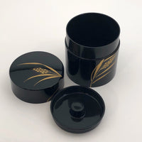 Japanese Lacquer Tea Canister with Golden Wheat Design