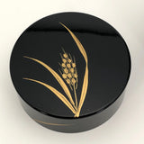 Japanese Lacquer Tea Canister with Golden Wheat Design