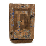 Very Old Wooden "E" Box with Blue Paper Remnants and Fat Hand-forged Nails