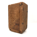 Very Old Wooden "E" Box with Blue Paper Remnants and Fat Hand-forged Nails