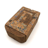 Very Old Wooden "E" Box with Blue Paper Remnants and Fat Hand-forged Nails
